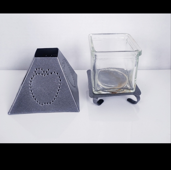 Gray Punched Metal and Glass Candle Holder - Picture 2 of 2
